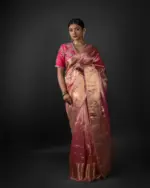 Pink Tissue Silk Saree with Kanchi Gold Zari Weaves - Image 2