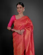 Pink Banarasi Silk Saree with Gold Zari Weaves