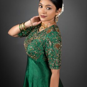 Green Silk Dress highlighted with Intricate Embroidery