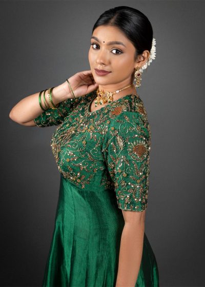 Green Silk Dress highlighted with Intricate Embroidery