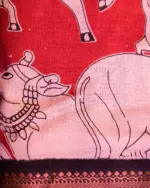 Red Kalamkari Printed Mangalagiri Silk Saree - Image 5