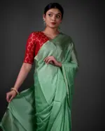 Sea Green Chiffon Silk Saree - Image 2
