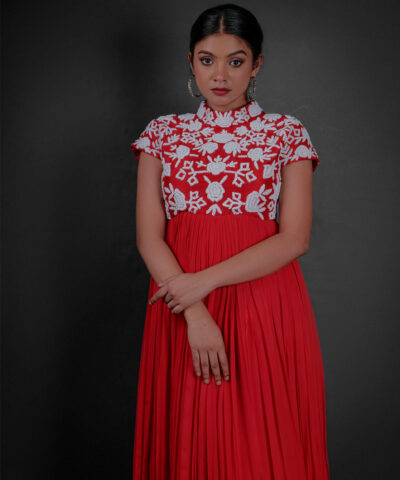 Red Embroidered Georgette Dress
