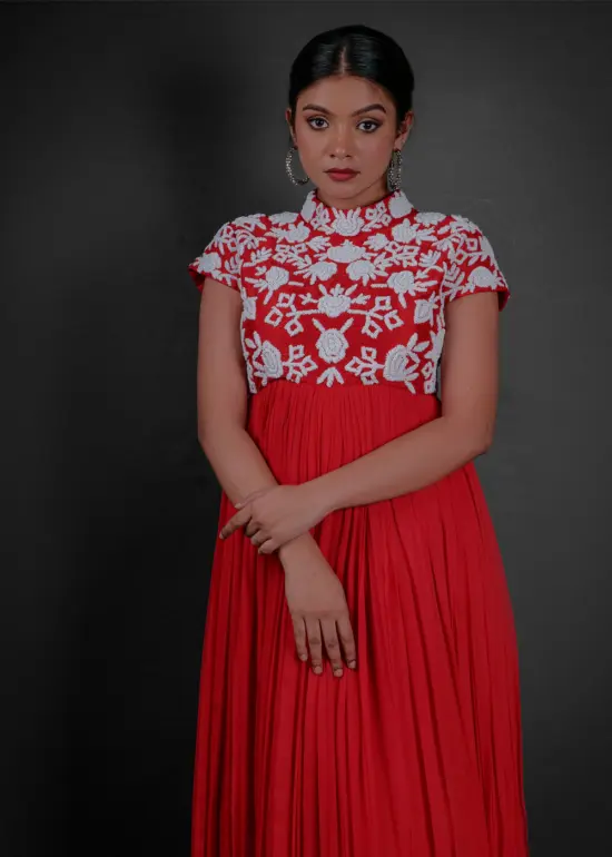 Red Embroidered Georgette Dress