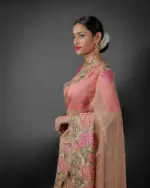 Beige Crushed Tissue Silk Saree highlighted with Cutwork Embroidery - Image 3