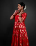 Red Banarasi Silk Dress - Image 3