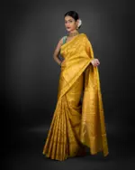Yellow Crushed Tissue Silk Saree highlighted with Gold Zari Weaves - Image 2