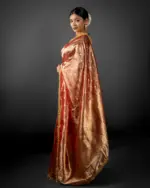 Red Dual Tone Tissue Silk Saree highlighted with Gota Detailing - Image 3