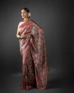 Maroon Printed Tissue Silk Saree - Image 2