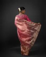 Pink Tissue Silk Saree with Kanchi Gold Zari Weaves - Image 3