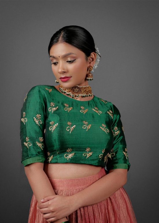 Crushed Tissue Silk Lehenga by Mirra Clothing