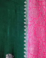 Bottle Green Chiffon Silk Saree with Kadwa Zari Buttis - Image 5