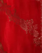 Peachy Red Banarasi Silk Saree Highlighted with Embroidery - Image 5