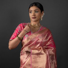 Pink Tissue Silk Saree with Kanchi Gold Zari Weaves