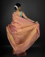 Onion Pink Crushed Tissue Silk Saree with Gold Zari Weaves - Image 4