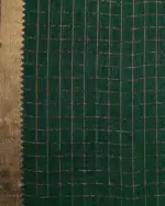 Bottle Green Chequered Handwoven Mangalagiri Silk Saree - Image 6