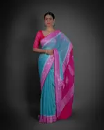 Mint Blue Pure Khaddi Banarasi Silk Saree in Chiffon woven in Silver Zari - Image 2
