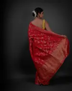 Peachy Red Banarasi Silk Saree in Georgette - Image 4