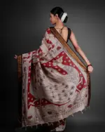 Red Kalamkari Printed Mangalagiri Silk Saree - Image 4