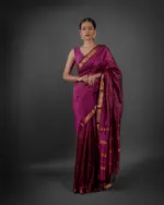 Full view of a model showcasing Magenta Handwoven Mangalagiri Silk Saree, Suitable For Formal Events & Anniversaries