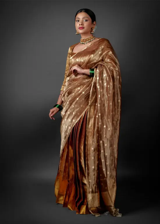 Coffee Brown Tissue Silk Dupatta with Beautiful Gold Zari Weaves