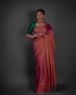 Full view of a model showcasing Ombre Pink Tissue Linen Saree , Suitable for Appropriate gatherings By Mirra Clothing