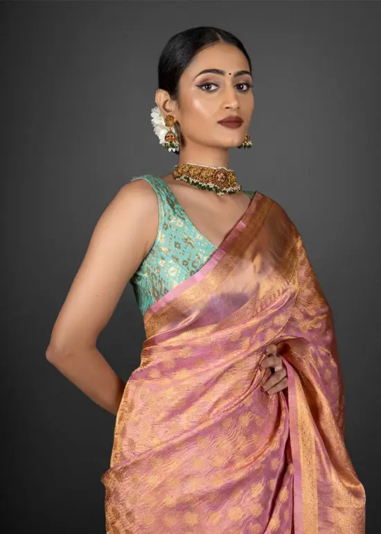 Onion Pink tissue silk saree by Mirra Clothing