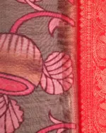 Green Banarasi Silk Saree highlighted with Kalamkari Prints and Silk Border - Image 6