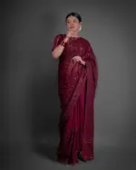 Wine Georgette Saree With sequins Embroidery - Image 2