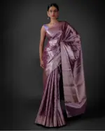 Lavender Tissue Silk Saree highlighted with Zari Weaves - Image 2
