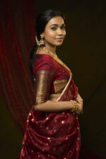 Maroon Silk Half Saree Set with Tissue Silk Dupatta (Set of 3) - Image 4