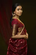 Maroon Silk Half Saree Set with Tissue Silk Dupatta (Set of 3) - Image 4