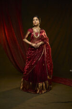 Maroon Silk Half Saree Set with Tissue Silk Dupatta (Set of 3) - Image 3