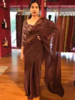 Brown Chiffon Saree with Badla work - Image 2
