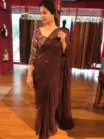 Brown Chiffon Saree with Badla work - Image 7