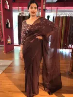 Brown Chiffon Saree with Badla work - Image 6