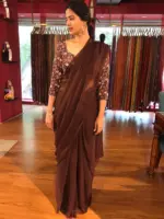 Brown Chiffon Saree with Badla work - Image 4