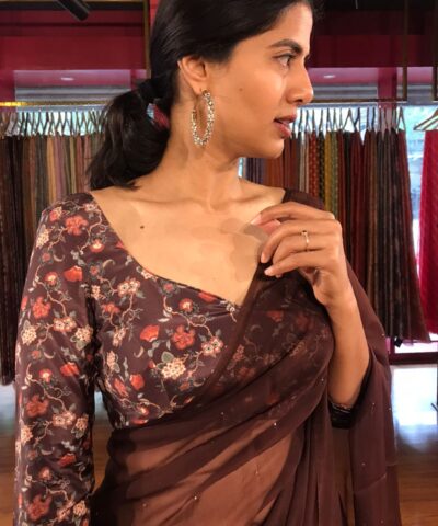 Brown Printed Crepe Blouse