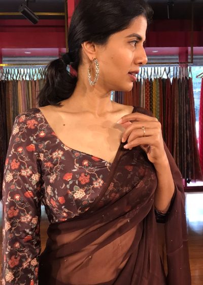 Brown Printed Crepe Blouse