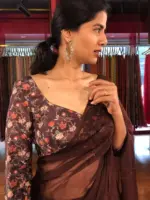 Brown Chiffon Saree with Badla work - Image 3