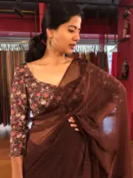 Brown Printed Crepe Silk Blouse - Image 2