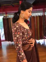 Brown Printed Crepe Silk Blouse - Image 3