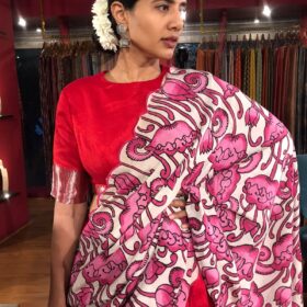 Red Silk Half Saree Set with Scallop Dupatta (Set of 3)