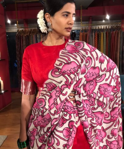 Red Silk Half Saree Set with Scallop Dupatta (Set of 3)