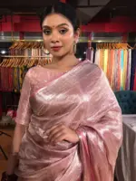 Blush Pink Brocade Tissue Silk Saree