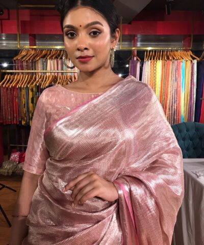 Blush Pink Brocade Tissue Silk Saree