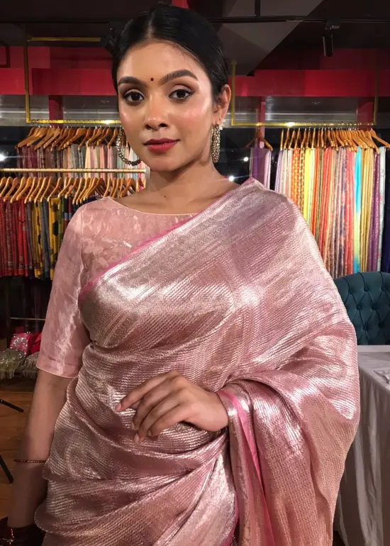 Blush Pink Brocade Tissue Silk Saree