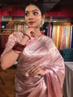 Blush Pink Brocade Tissue Silk Saree - Image 2