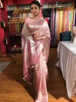 Blush Pink Brocade Tissue Silk Saree - Image 5