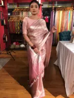 Blush Pink Brocade Tissue Silk Saree - Image 7